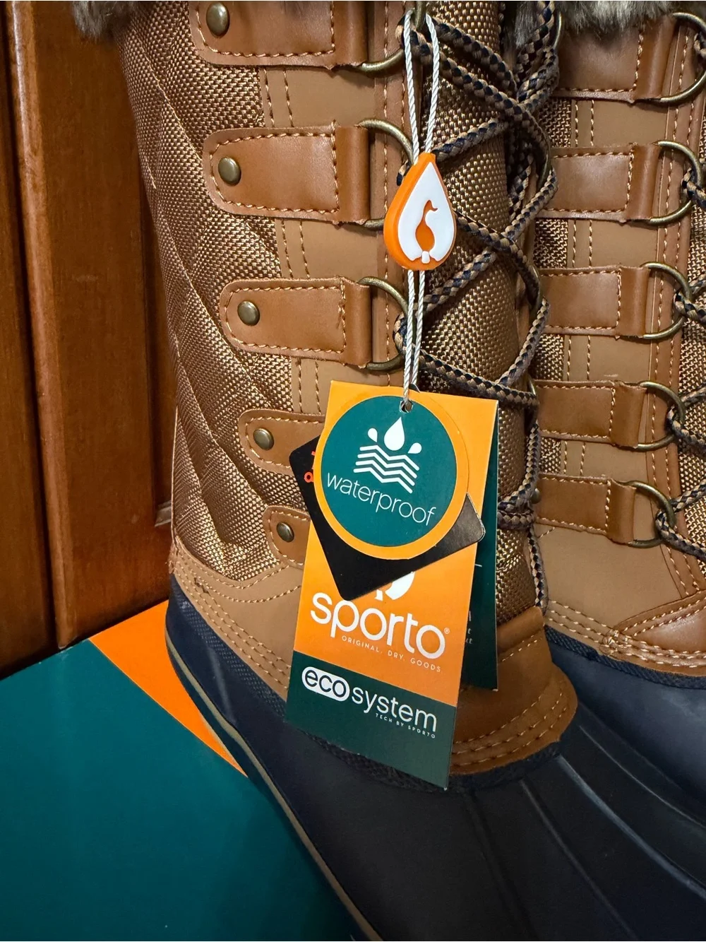 Sporto Women's Tan and Navy Faux-Fur Waterproof Snow Boots
